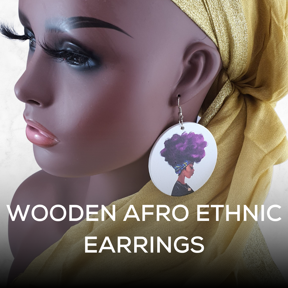 WOODEN AFRO ETHNIC EARRINGS