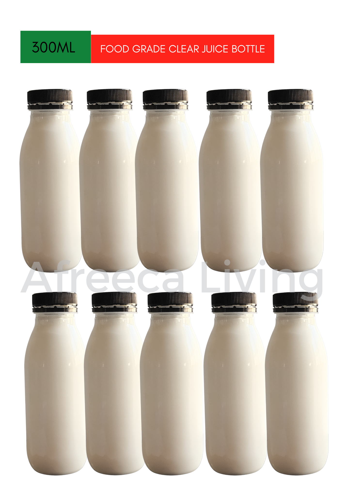Empty Clear Plastic Juice Bottles Food Grade Drinking Reusable Pet Bottle Recyclable Drink Bulk Containers Leak-Proof Lids for Juice, Water, Milk & Beverages / Black Lid - Pack of 10 X 300ml  
By Packware in Kitchen & Dining